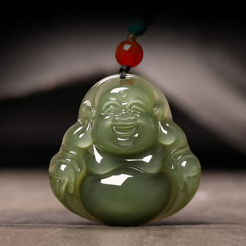Natural Xinjiang Hetian Jade Green Jade Maitreya Buddha Jade Pendant Necklace-Lovesyouforever