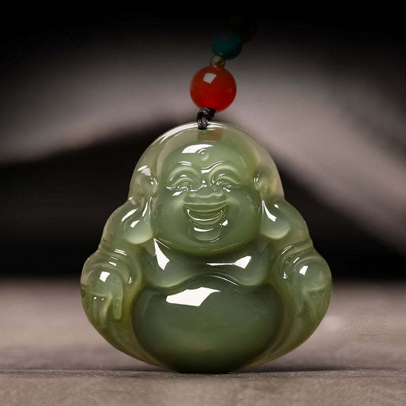 Natural Xinjiang Hetian Jade Green Jade Maitreya Buddha Jade Pendant Necklace-Lovesyouforever
