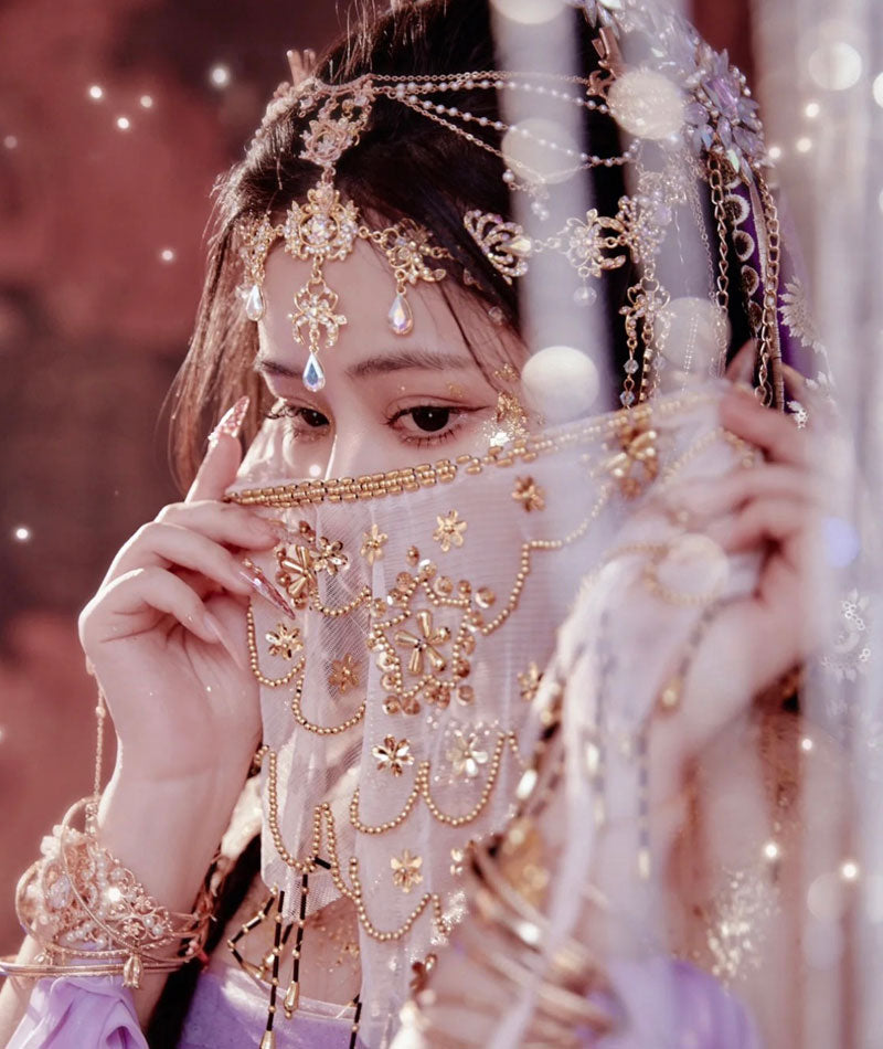 Exotic Style Dunhuang Feitian Western Region Princess Style Purple Shawl and Accessories-Lovesyouforever