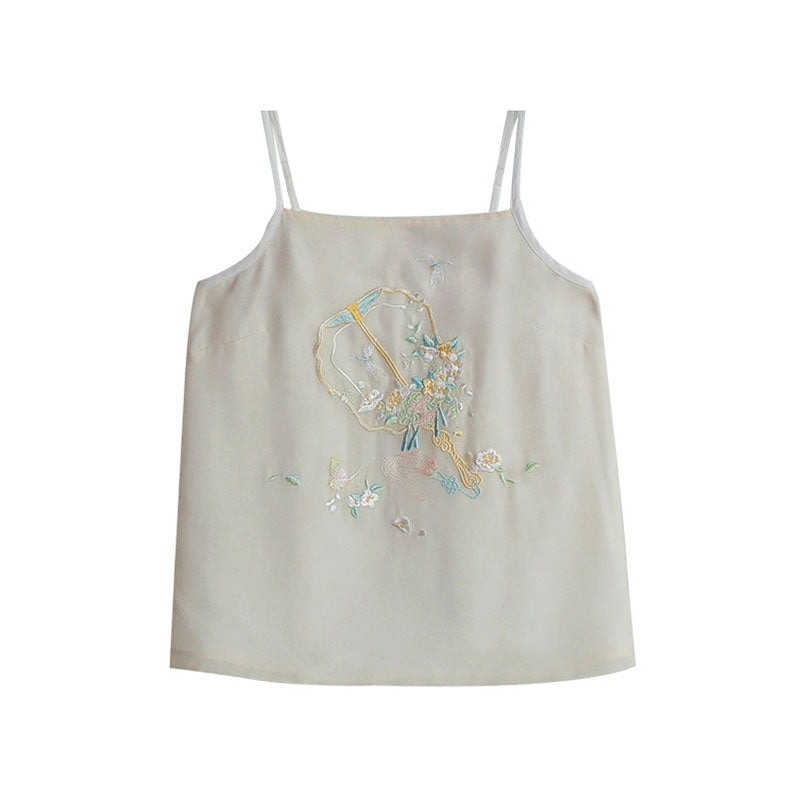 Spring Tale - Embroidered Floral Hanfu Chiffon Camisole-Lovesyouforever