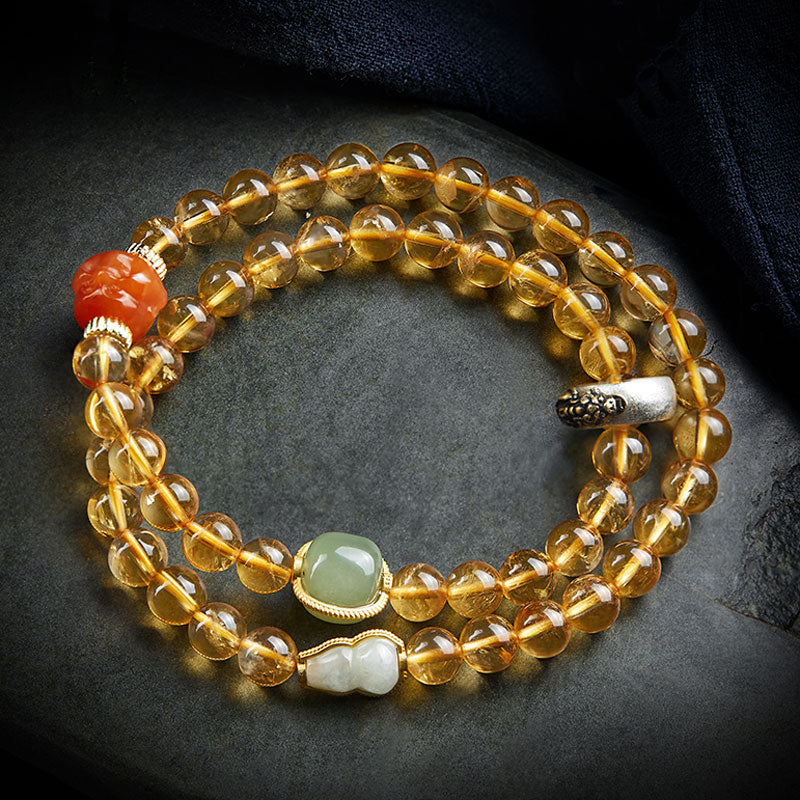 Double Circle Natural Clear Citrine Bracelet with Hetian Jade Multiple Gemstones-Lovesyouforever