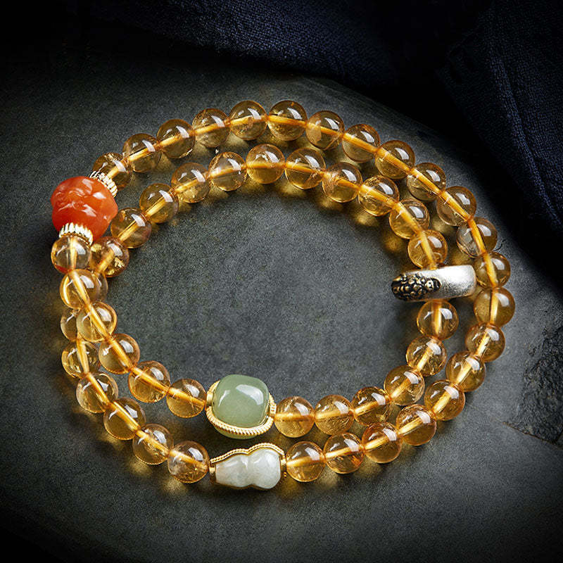 Double Circle Natural Clear Citrine Bracelet with Hetian Jade Multiple Gemstones-Lovesyouforever