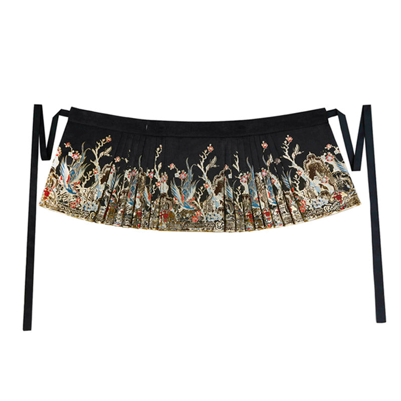 Magpie Herald of Joy – Chinese Magpie and Plum Blossom Brocade Woven Gold Mini Mamianqun Hanfu Skirt-Lovesyouforever