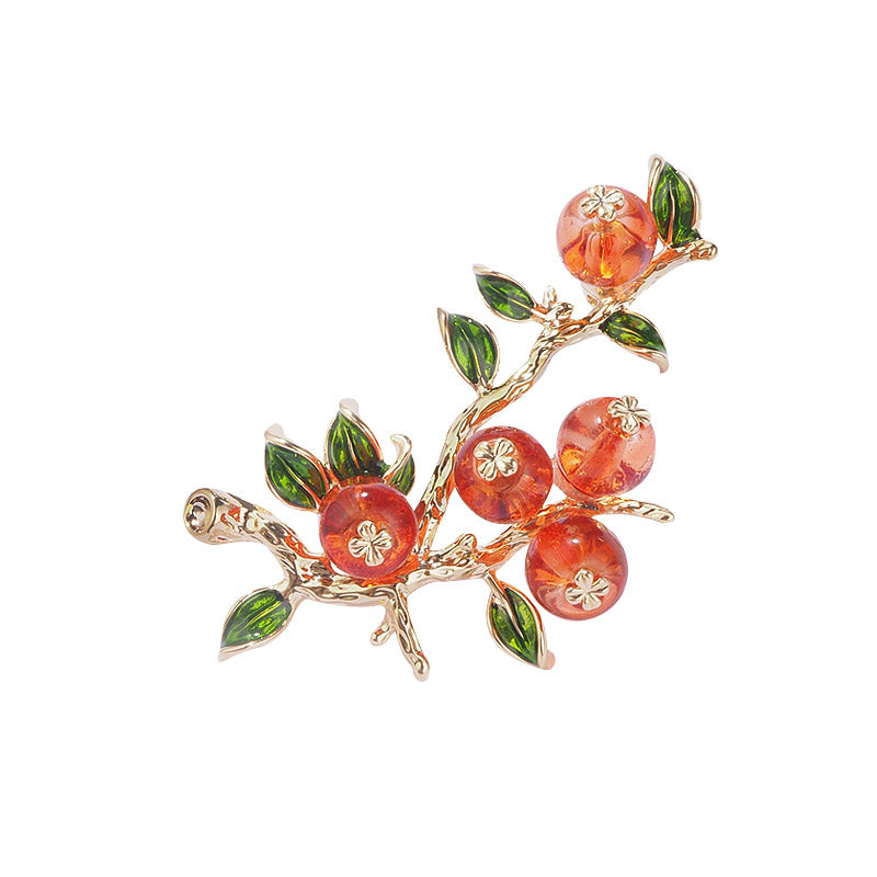 "Shi Shi Ru Yi" - Natural Beauty Glass Persimmon Brooch Perfect Jewelry Gift-Lovesyouforever