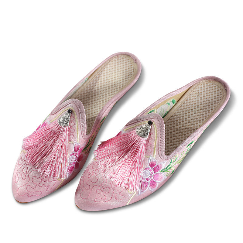 Chinese Style Pink Embroidered Shoes Slippers for Women-Lovesyouforever
