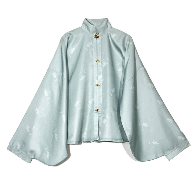 Ming Dynasty Stand-up Collar Han Element Solid Color Front Placket Daily Shirt Top-Lovesyouforever