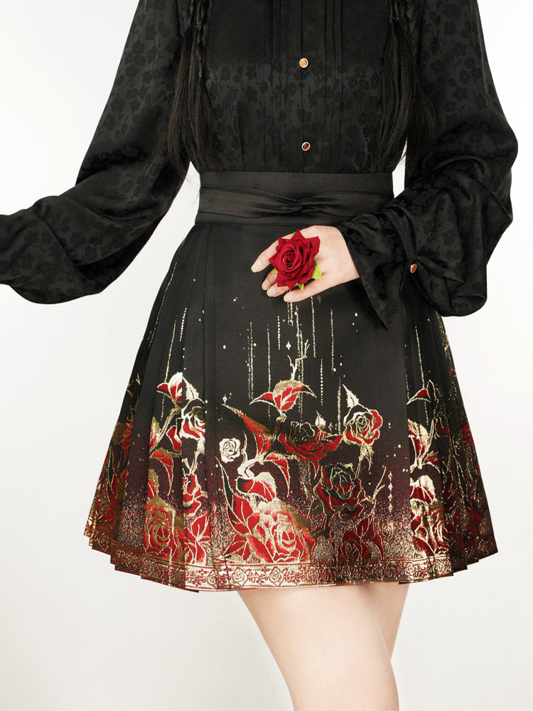Gilded Roses – Mini Brocade Neo-Chinese Short Mamianqun Skirt-Lovesyouforever