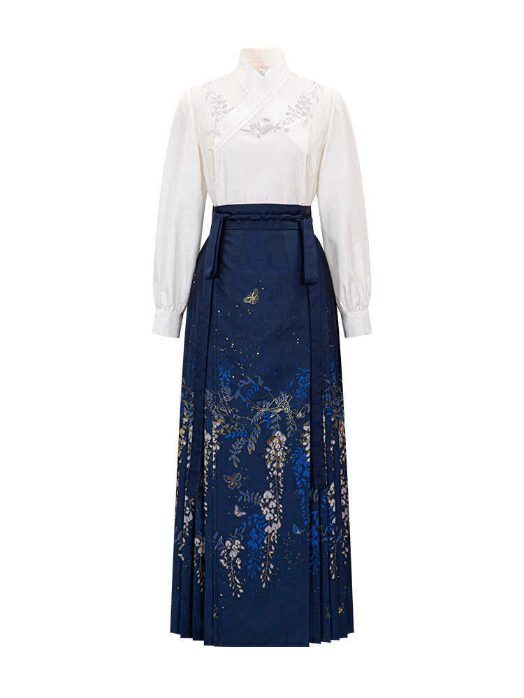 Wisteria Flower Rain Ma Mian Skirt - Modern Style Hanfu Mamianqun Daily Wear for Women-Lovesyouforever