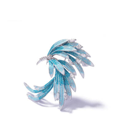 Chinese Style Vintage Enamel Inlaid Zircon Blue Gradient Phoenix Tail Brooch-Lovesyouforever