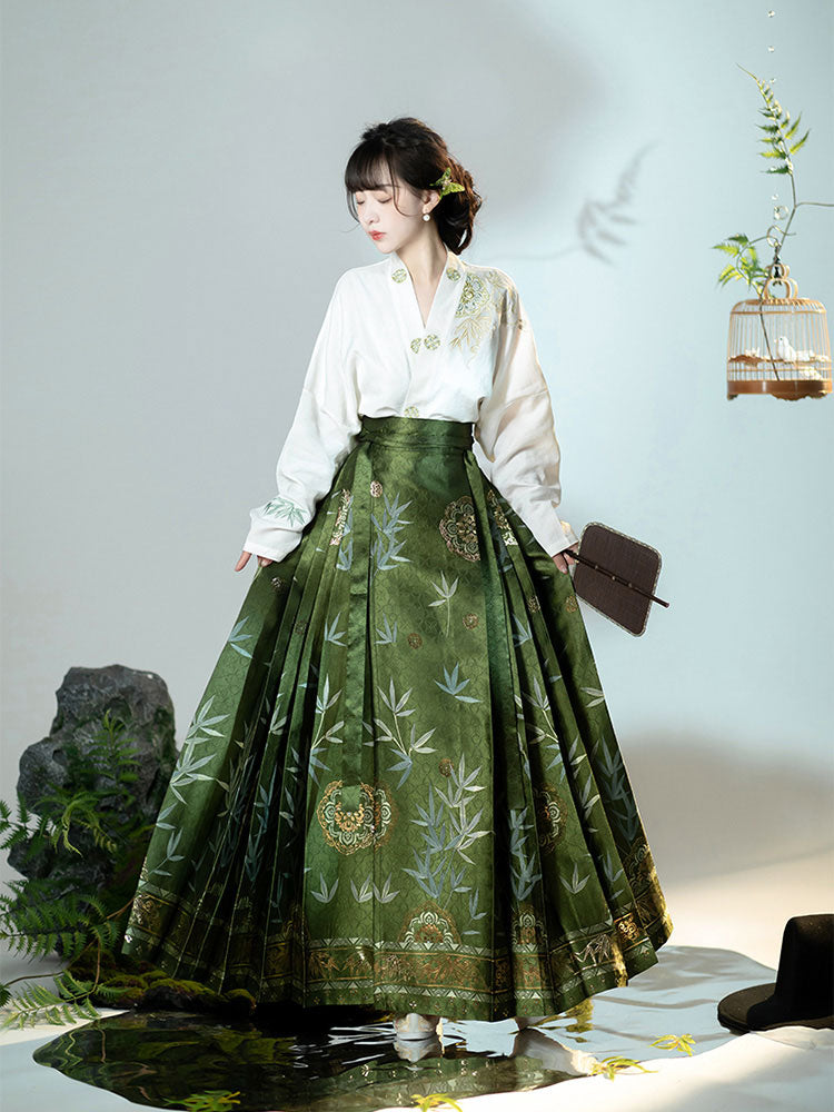 Swaying Bamboo Shadows, Glittering Brilliance, Radiant Beauty - Morden Mamianqun Hanfu Skirt-Lovesyouforever
