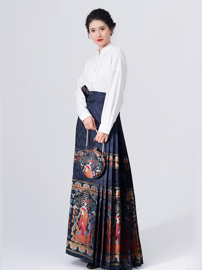 Dunhuang Feitian Pattern Yarn-dyed Jacquard Cloth Mamianqun Hanfu Skirt Morden Hanfu Skirt-Lovesyouforever
