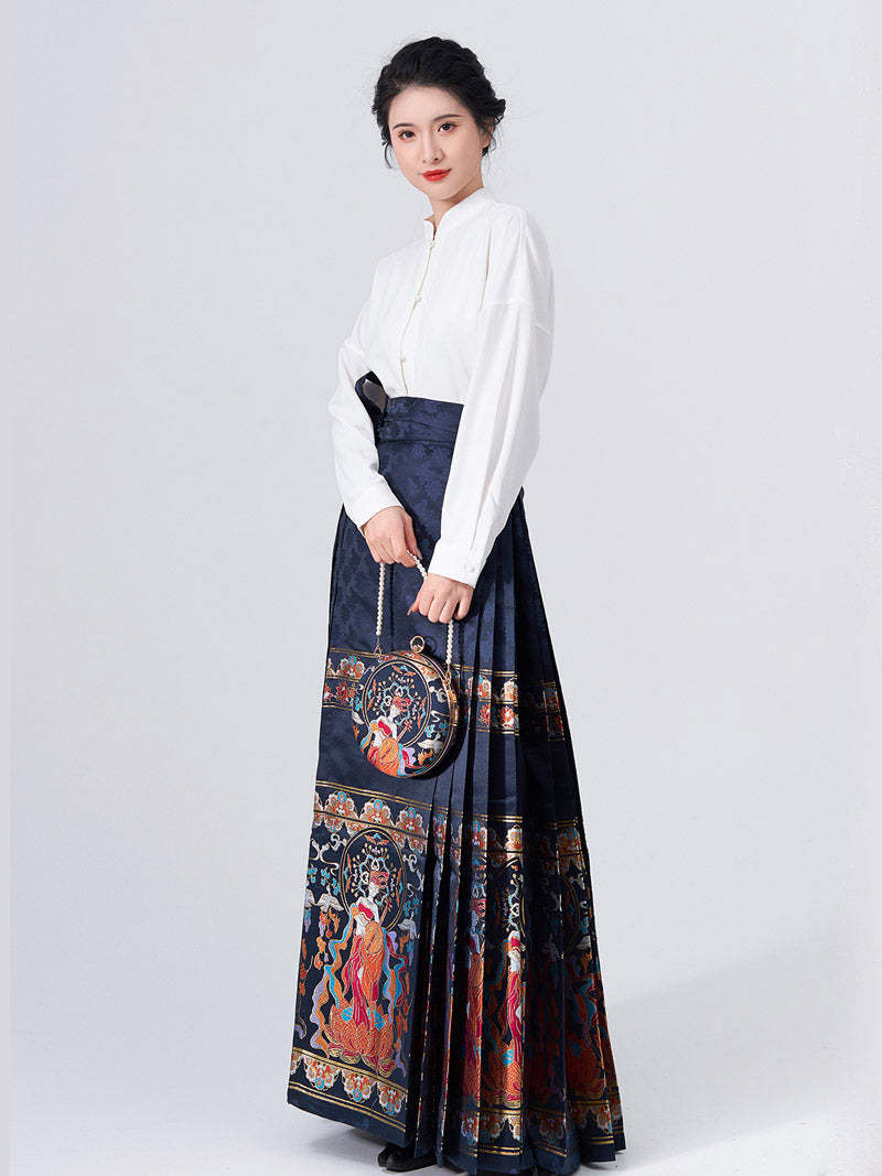 Dunhuang Feitian Pattern Yarn-dyed Jacquard Cloth Mamianqun Hanfu Skirt Morden Hanfu Skirt-Lovesyouforever