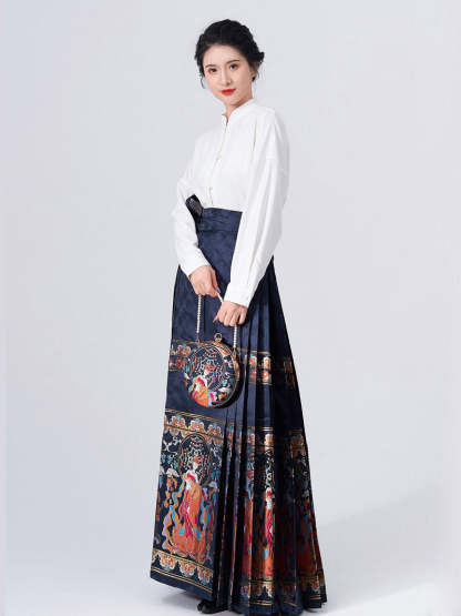 Dunhuang Feitian Pattern Yarn-dyed Jacquard Cloth Mamianqun Hanfu Skirt Morden Hanfu Skirt-Lovesyouforever