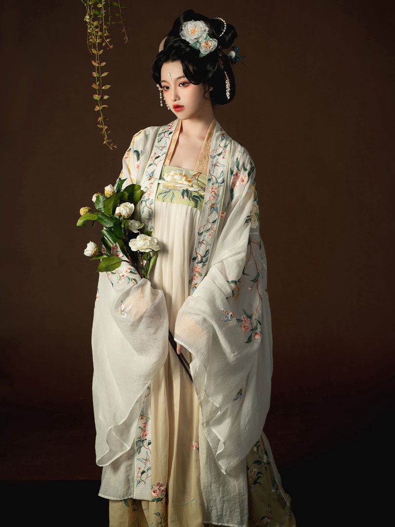Song of Spring - Peony and Pear Blossoms Embroidery Hanfu Clothing Chinese Dress for Garden Tea Party-Lovesyouforever