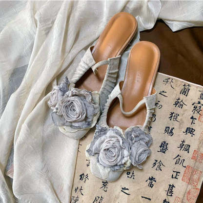 Handmade Vintage Chinese Style Cloth Art Elegant Wabi-Sabi Dried Rose Flower Flat Shoes-Lovesyouforever