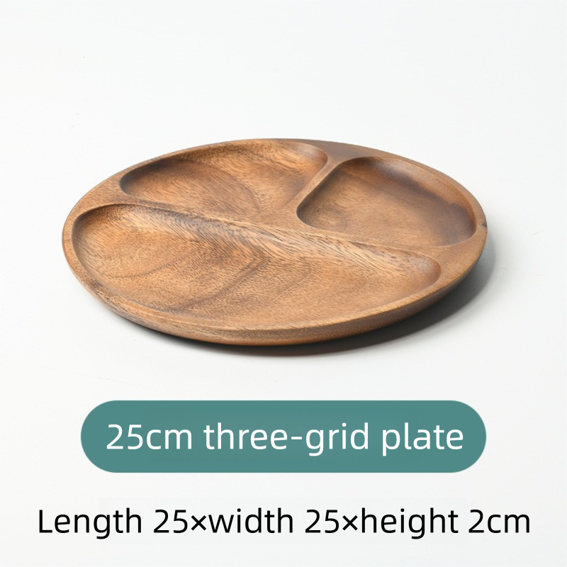 Japanese-style walnut wood round serving plate, acacia wood children's snack plate, solid wood plate, sushi plate, tea fruit plate, snack dish-Lovesyouforever