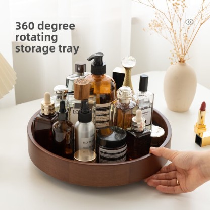 Solid wood cosmetic storage box, rotating solid wood desktop vanity table, skincare product shelf, exquisite display tray-Lovesyouforever