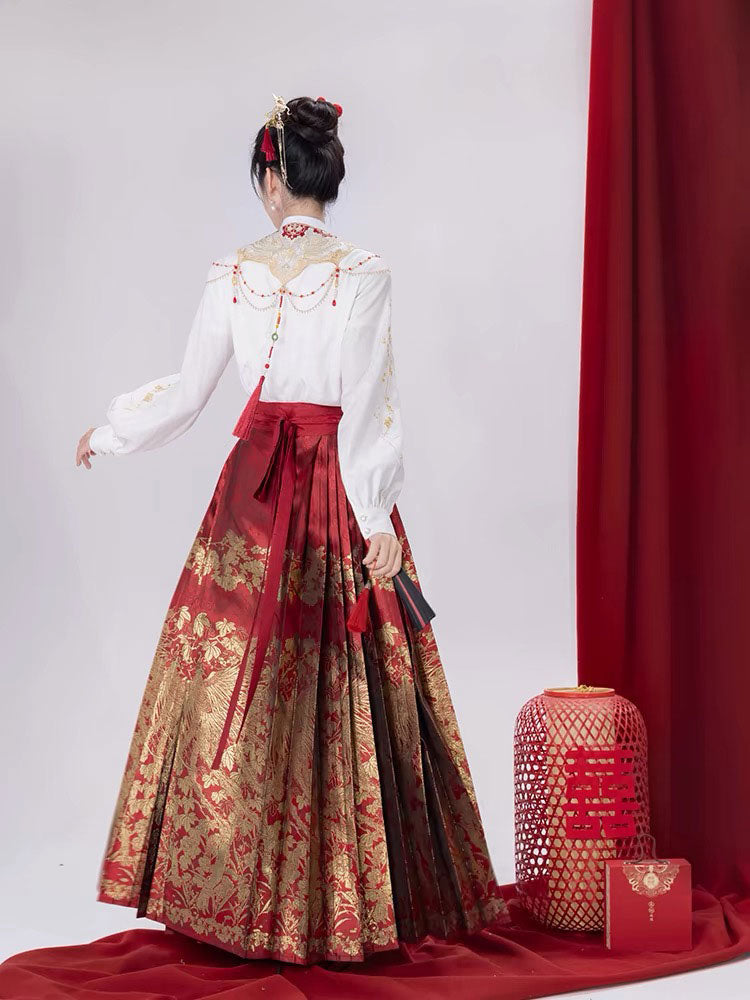 Phoenix Nesting in the Wutong - Red Mamianqun Skirt-Lovesyouforever