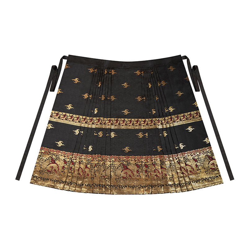 Ocean Wave Pattern Woven Gold Traditional Chinese Retro Pattern Mamianqun Skirt-Lovesyouforever