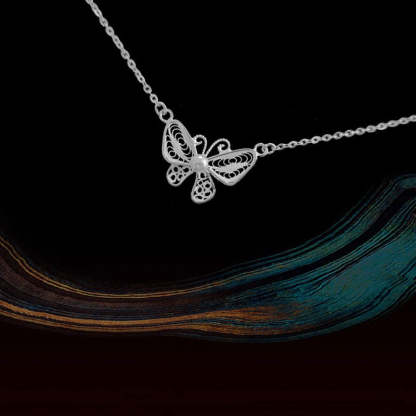Exquisite Plain Silver Filigree Butterfly Necklace Inlaid with Natural Freshwater Pearls-Lovesyouforever