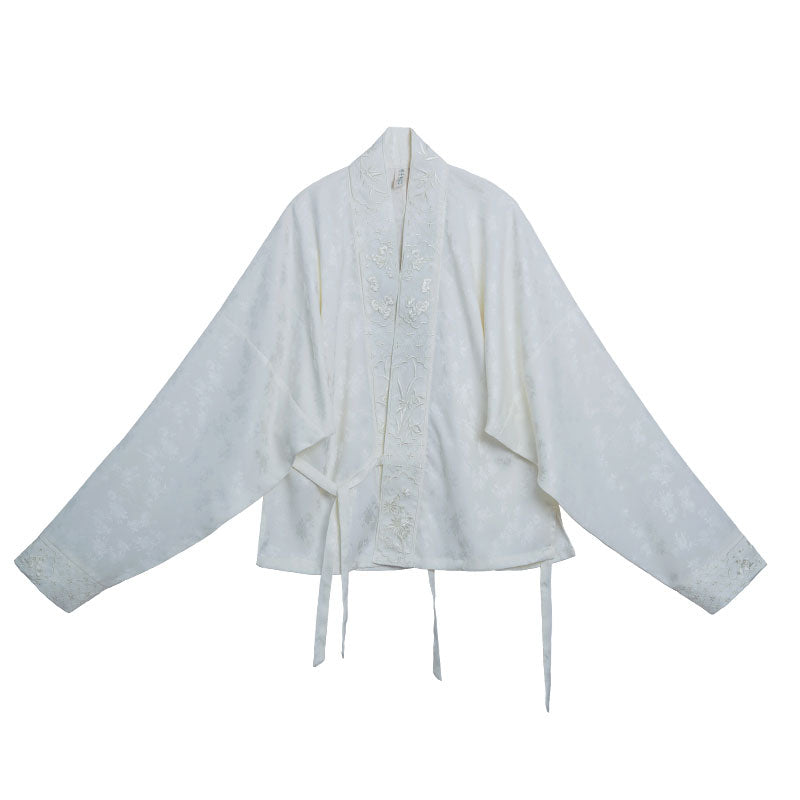 Chinese Style Retro Floral Pattern Embroidery Women's Long Sleeve Mandarin Collar Shirt Hanfu Top-Lovesyouforever