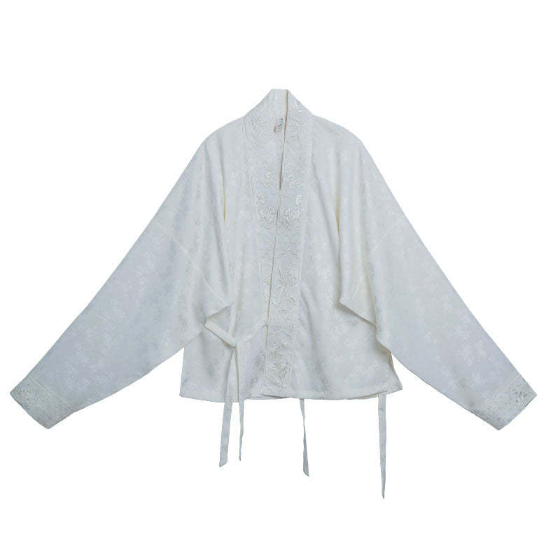 Chinese Style Retro Floral Pattern Embroidery Women's Long Sleeve Mandarin Collar Shirt Hanfu Top-Lovesyouforever