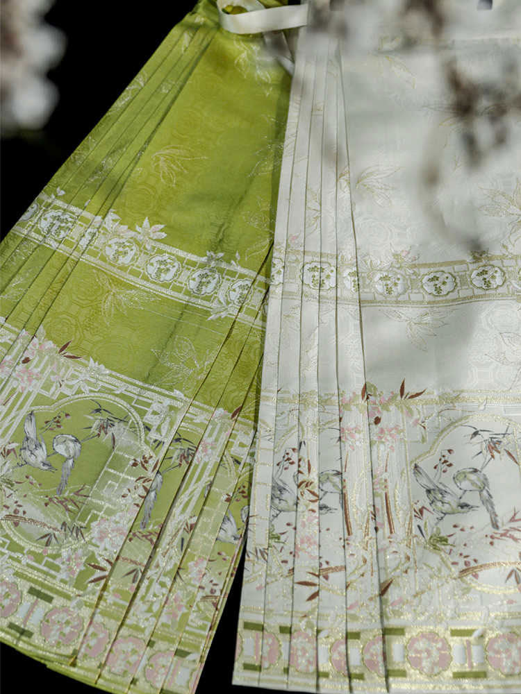 Inspired by Chinese Garden Window Scenes: Eight-Directional Cloud Pattern Woven Gold Mamianqun Skirt-Lovesyouforever