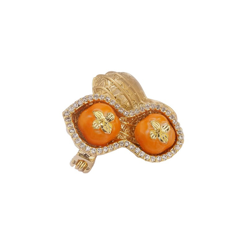 "Hao Shi Fa Sheng" - Natural Inspired Peanut and Persimmon Brooch for Women-Lovesyouforever