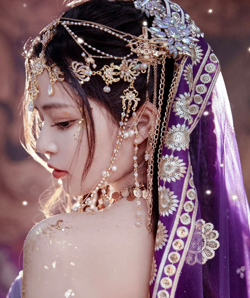 Exotic Style Dunhuang Feitian Western Region Princess Style Purple Shawl and Accessories-Lovesyouforever