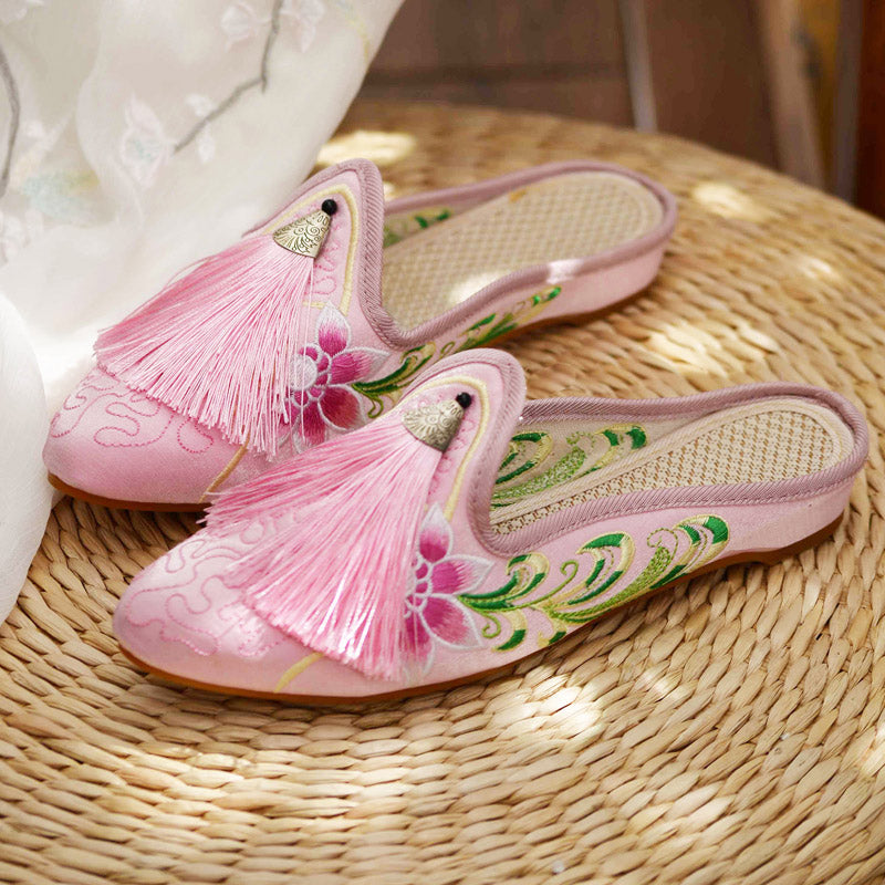 Chinese Style Pink Embroidered Shoes Slippers for Women-Lovesyouforever
