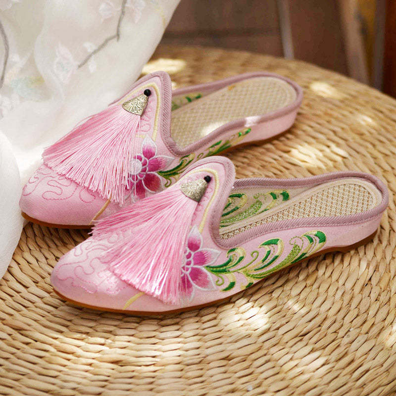 Chinese Style Pink Embroidered Shoes Slippers for Women-Lovesyouforever