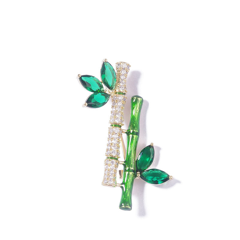 Chinese Style Classic Bamboo Brooch with Cubic Zirconia Best Jewelry Gift-Lovesyouforever