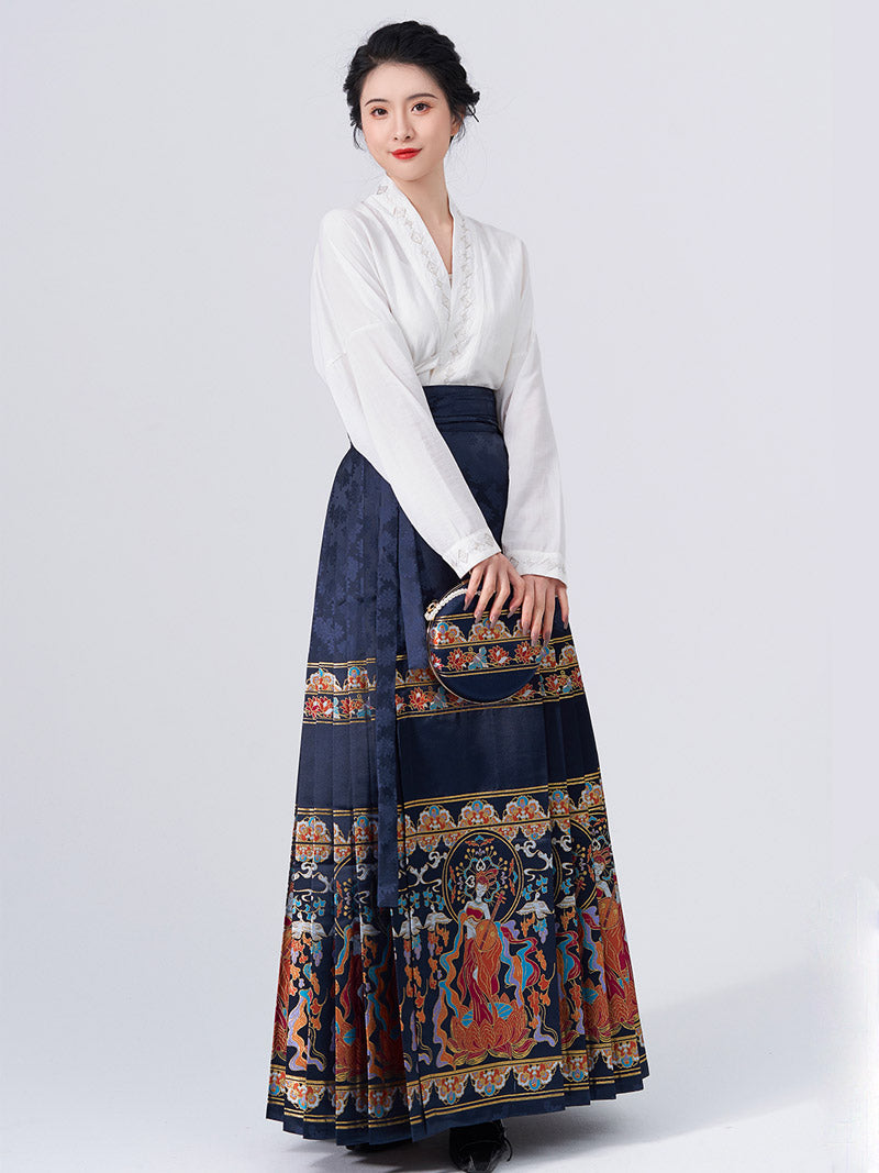 Dunhuang Feitian Pattern Yarn-dyed Jacquard Cloth Mamianqun Hanfu Skirt Morden Hanfu Skirt-Lovesyouforever