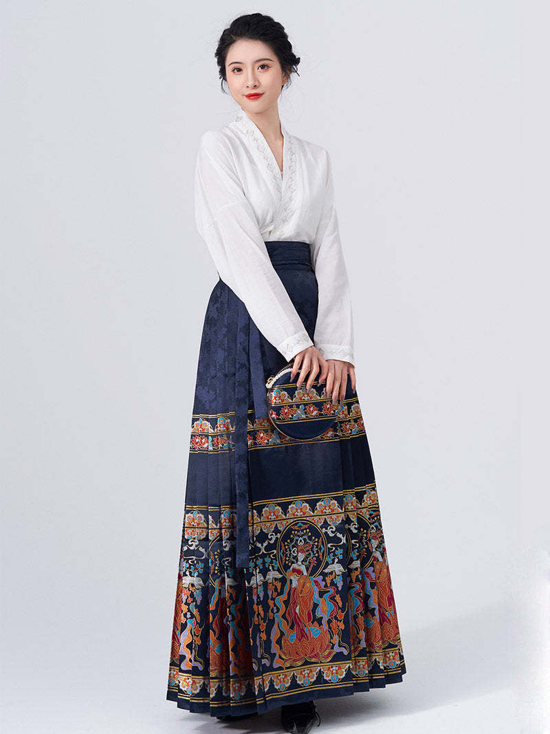 Dunhuang Feitian Pattern Yarn-dyed Jacquard Cloth Mamianqun Hanfu Skirt Morden Hanfu Skirt-Lovesyouforever