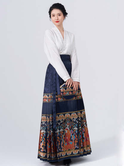 Dunhuang Feitian Pattern Yarn-dyed Jacquard Cloth Mamianqun Hanfu Skirt Morden Hanfu Skirt-Lovesyouforever
