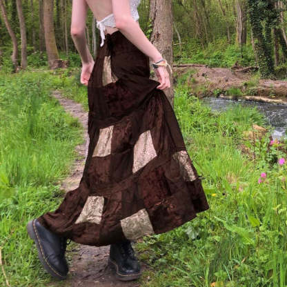 Vintage Velvet Patchwork Retro Tribal Print Skirt: Embrace the Wasteland Fashion Trend-Lovesyouforever