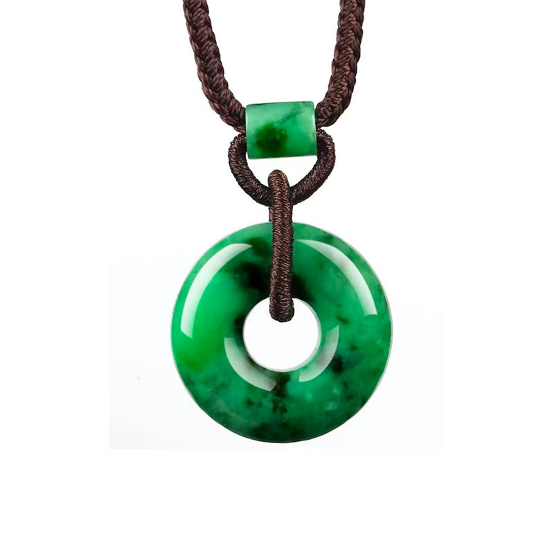 Natural Emerald Green Ice Jadeite Jade Chinese「Ping An Kou」Pendant Necklace for Women and Men-Lovesyouforever