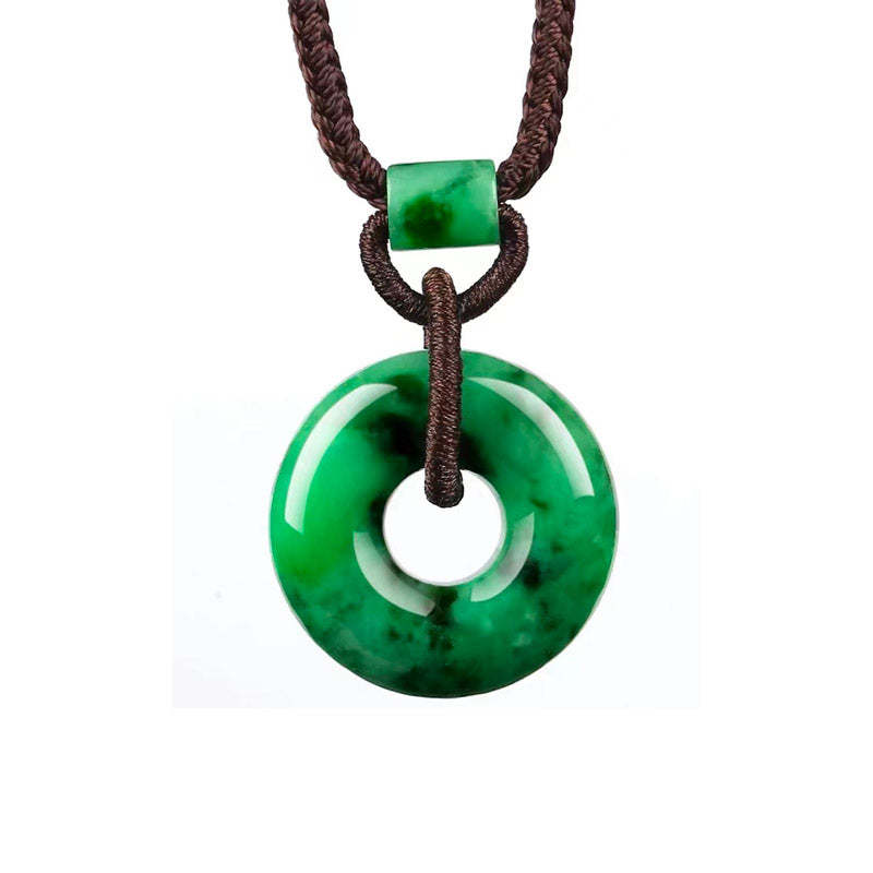 Natural Emerald Green Ice Jadeite Jade Chinese「Ping An Kou」Pendant Necklace for Women and Men-Lovesyouforever
