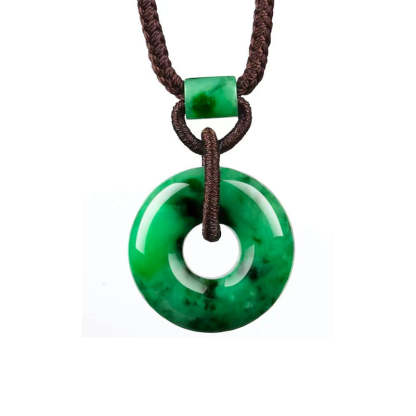 Natural Emerald Green Ice Jadeite Jade Chinese「Ping An Kou」Pendant Necklace for Women and Men-Lovesyouforever