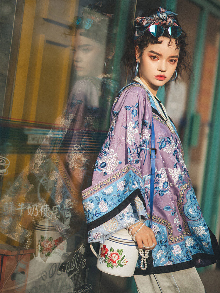 New Chinese Style Purple Jacquard Diagonal Placket Han Elements Women's Top Shirt-Lovesyouforever