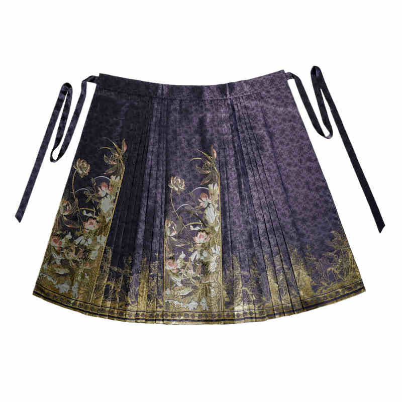 Fragrant Lotus Pond - Classic Lotus Pattern Woven Gold Mamianqun Skirt-Lovesyouforever