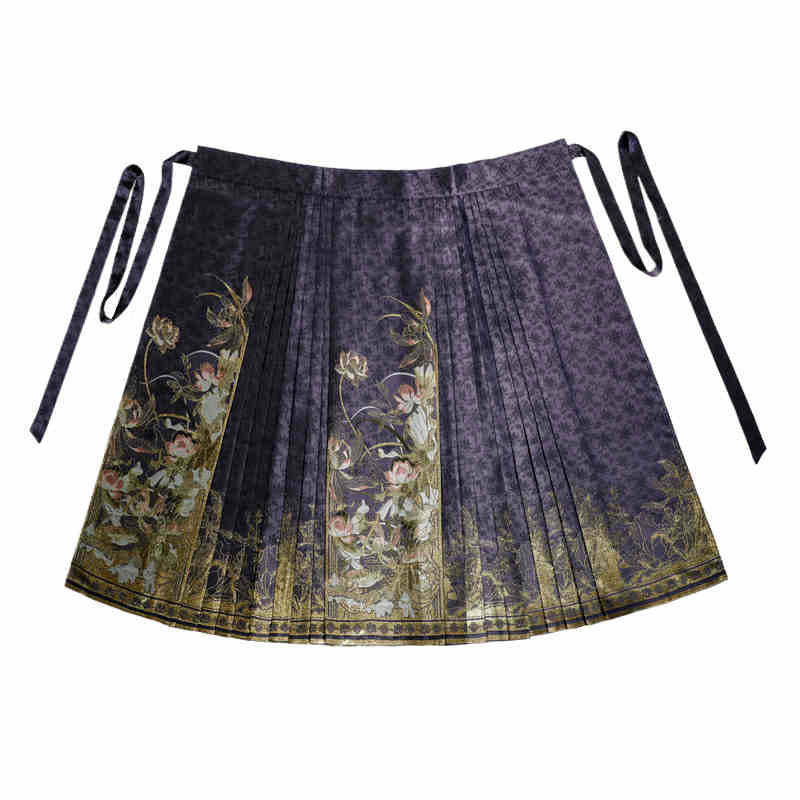 Fragrant Lotus Pond - Classic Lotus Pattern Woven Gold Mamianqun Skirt-Lovesyouforever