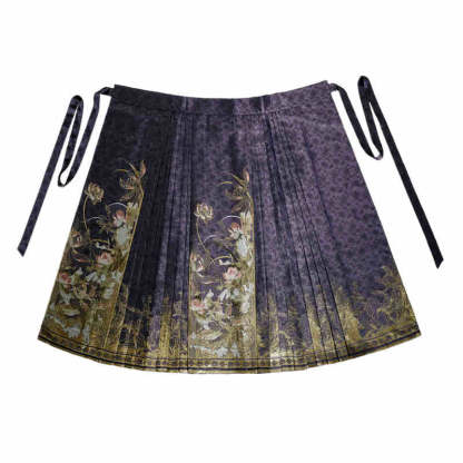 Fragrant Lotus Pond - Classic Lotus Pattern Woven Gold Mamianqun Skirt-Lovesyouforever