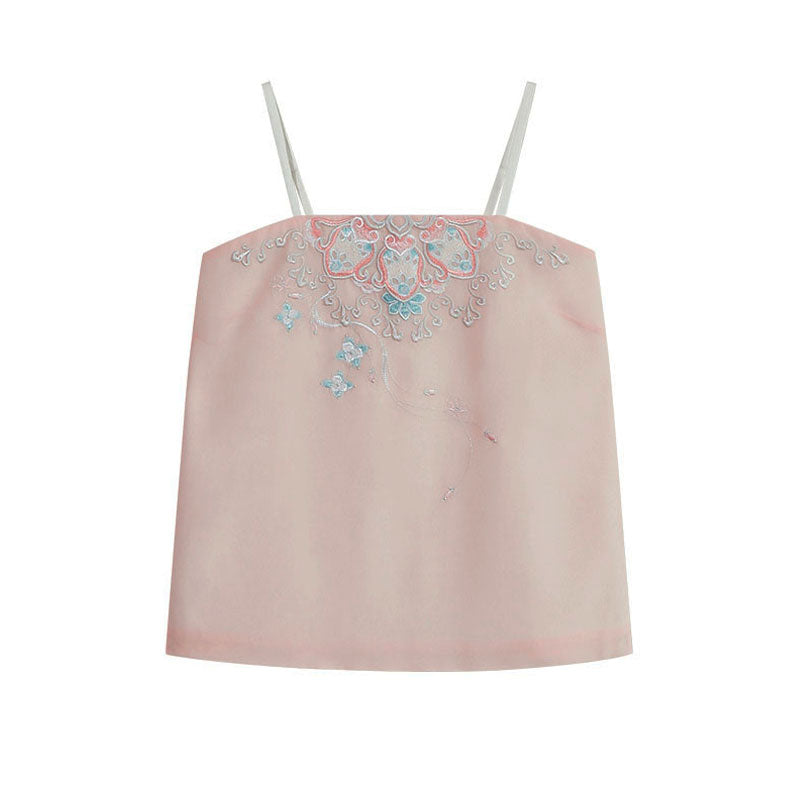 Spring Tale - Embroidered Floral Hanfu Chiffon Camisole-Lovesyouforever