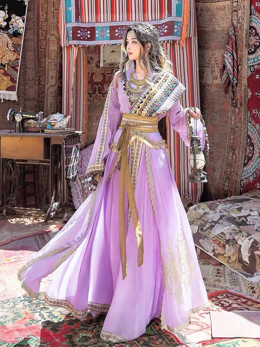 Inspired By the Ancient Western Chinese kingdom Princess of Loulan, Purple Boho Embroidery Hanfu Costume(4PCS)-Lovesyouforever