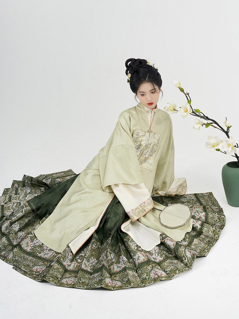Traditional Ancient Chinese Style Phoenix and Peony Pattern Green Embroidery Mamianqun Hanfu Dress-Lovesyouforever
