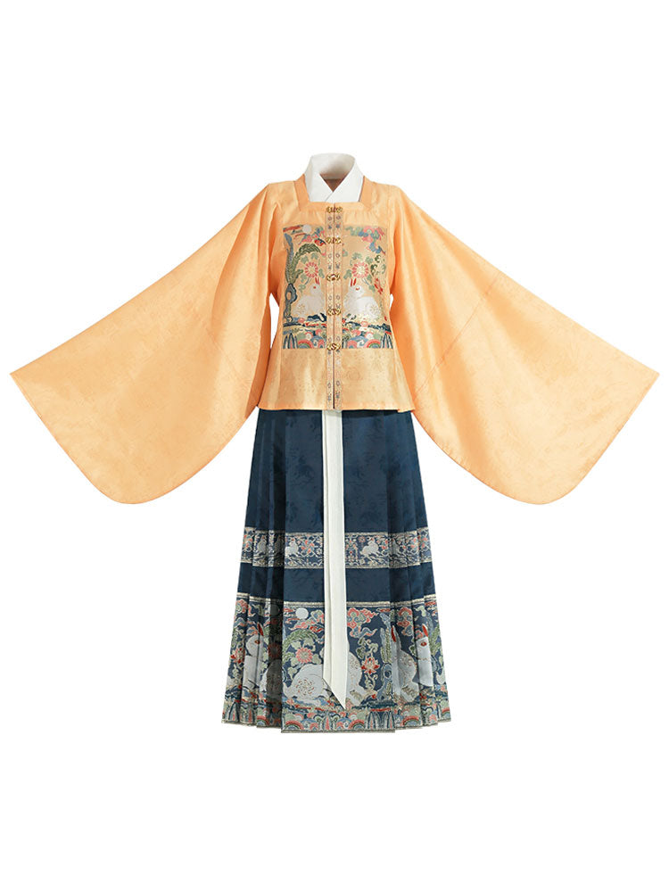 Jade Rabbit Gazing at the Moon - Ming Dynasty Style Hanfu Mamianqun Skirt Set-Lovesyouforever