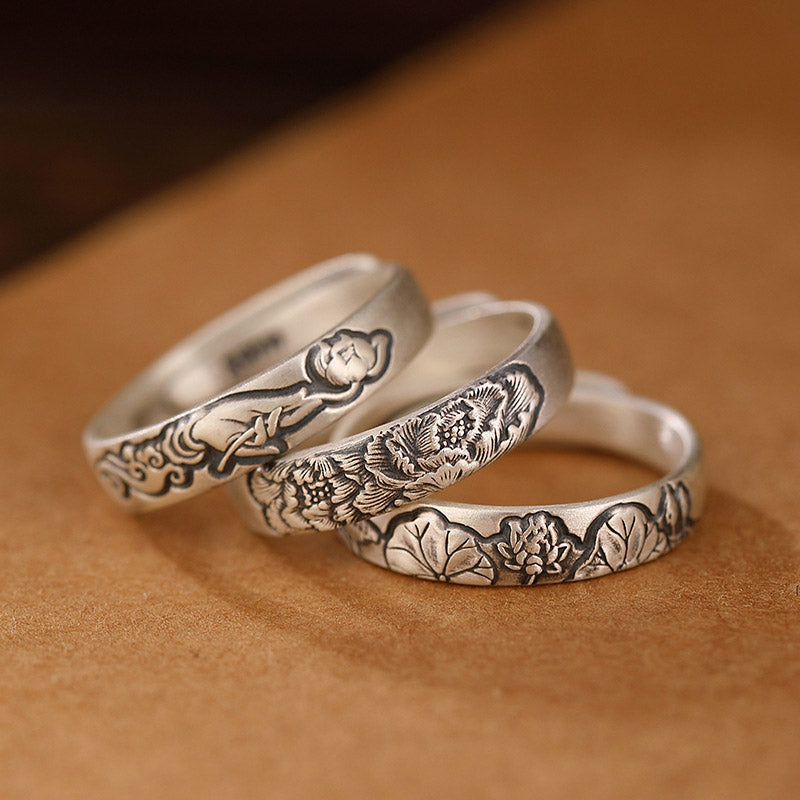 Exclusive Design 999 Sterling Silver Vintage Chinese「Culture and Blessing」Adjustable Ring-Lovesyouforever