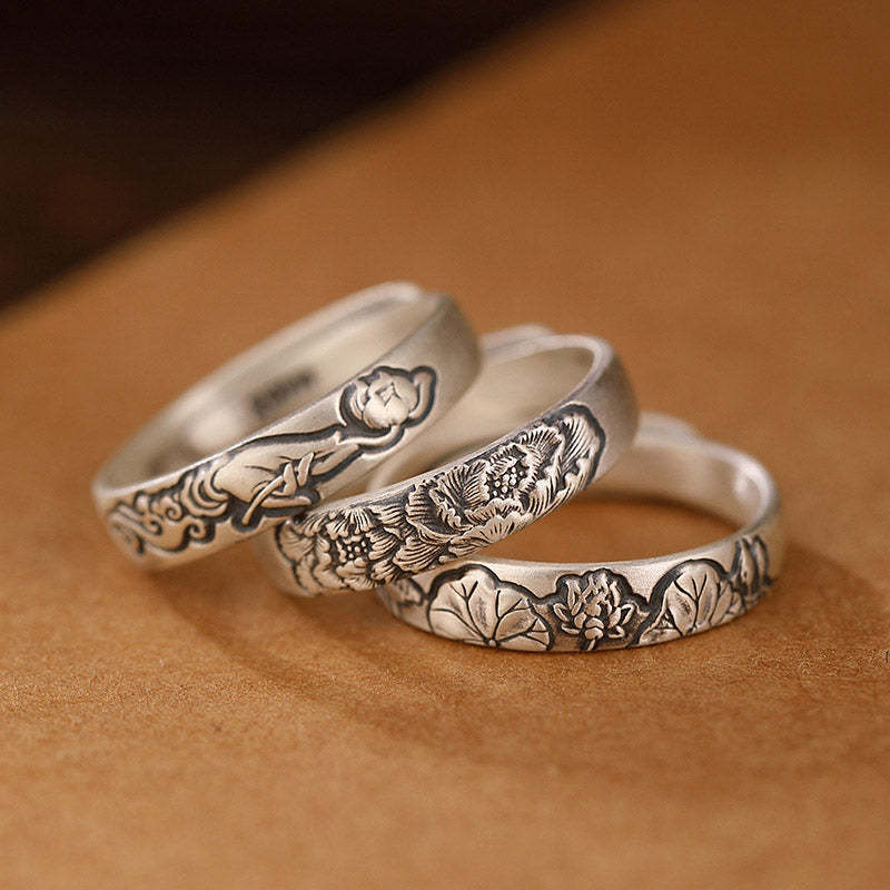 Exclusive Design 999 Sterling Silver Vintage Chinese「Culture and Blessing」Adjustable Ring-Lovesyouforever