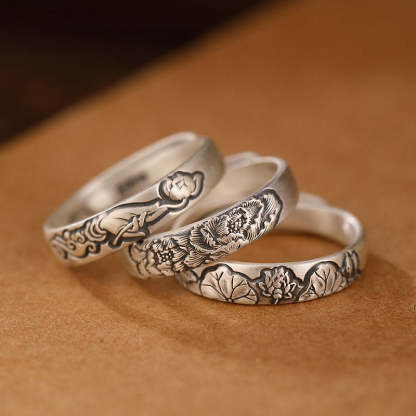 Exclusive Design 999 Sterling Silver Vintage Chinese「Culture and Blessing」Adjustable Ring-Lovesyouforever